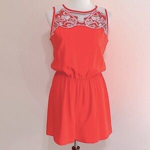 Gianni Bini Romper Detailed Cutout Neckline Orange S